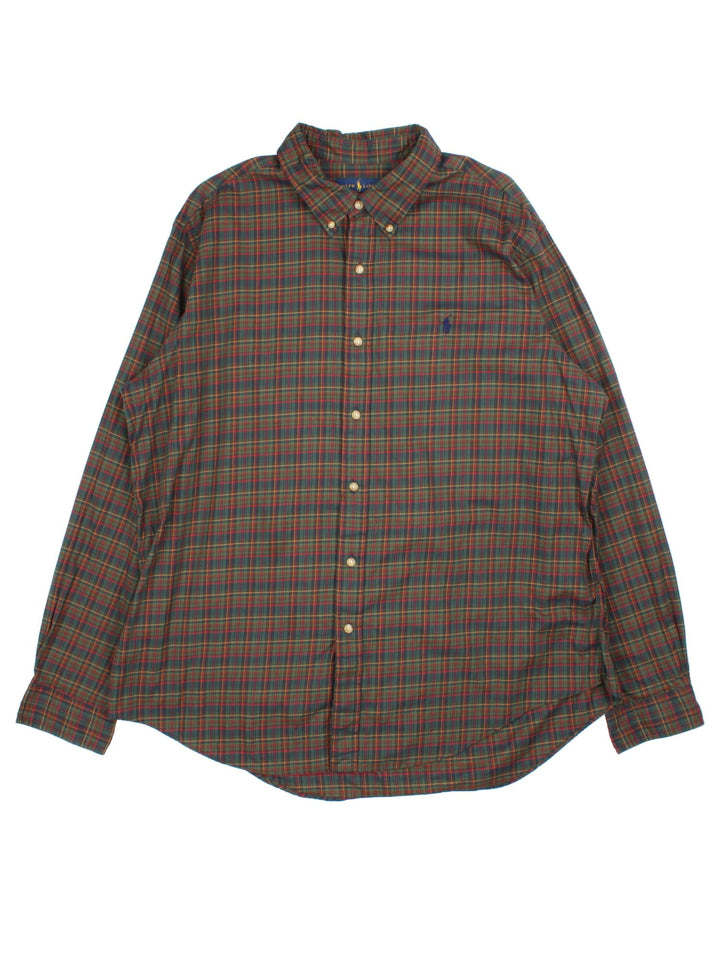 Ralph Lauren Shirt in a green colourway with checked pattern. Classic button up with logo on the front.