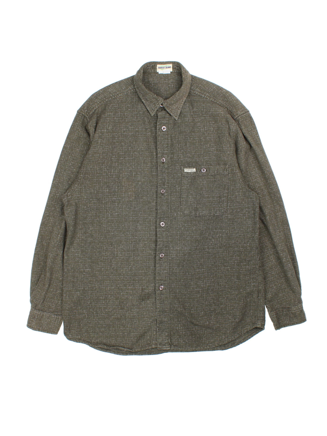 Guess Flannel Shirt in a green colourway with light fleck pattern. Classic button up with front pocket.