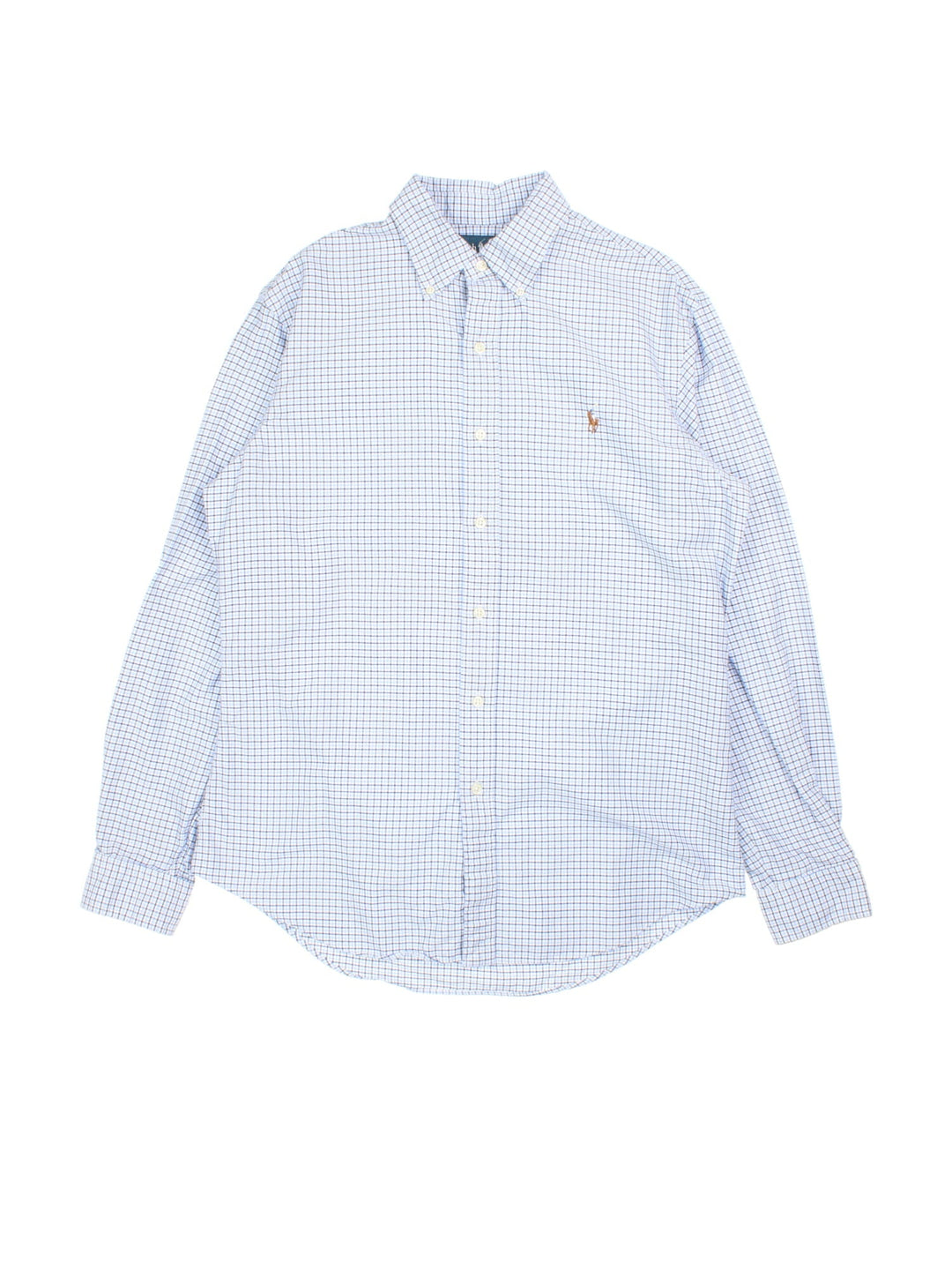 Ralph Lauren Shirt in a blue colourway with checked pattern. Classic button up and small logo on the front.