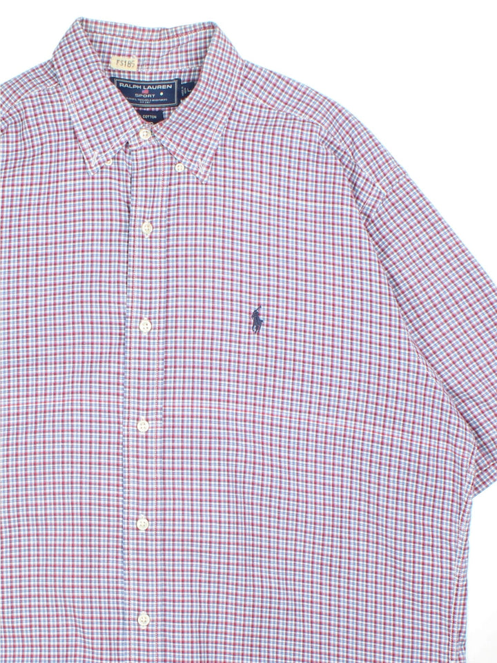 Ralph Lauren Shirt in a purple colourway with checked pattern. Button up, short sleeve and classic logo on the front.