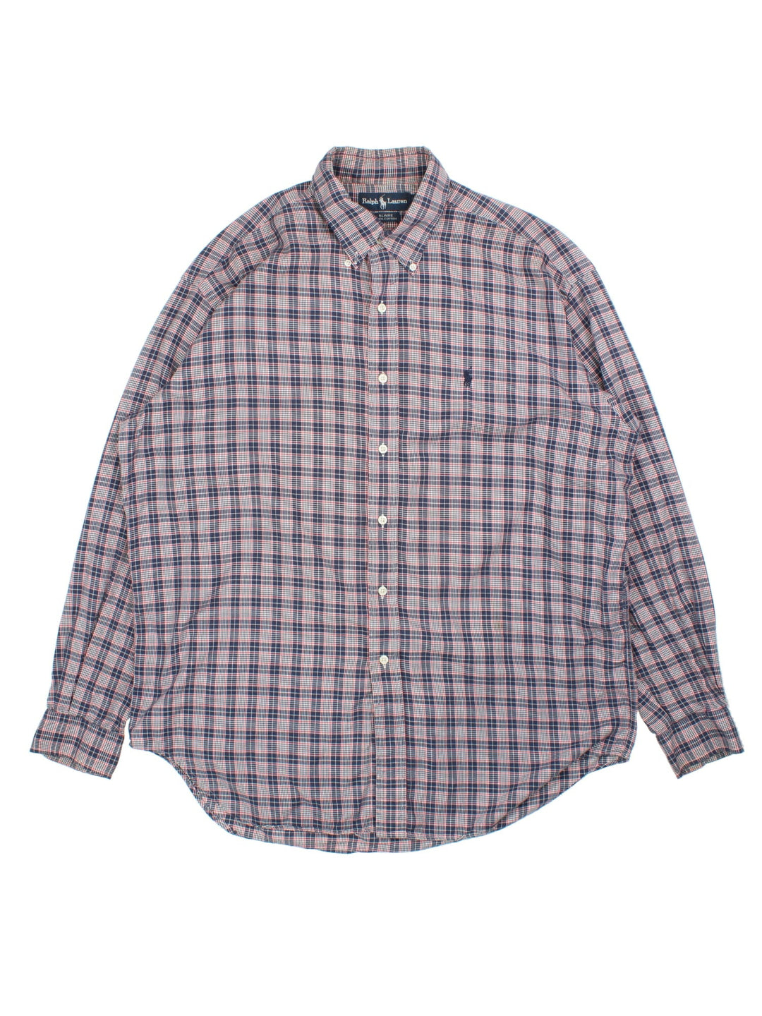 Ralph Lauren Shirt in a blue colourway with checked pattern. Button up with classic logo on the front.