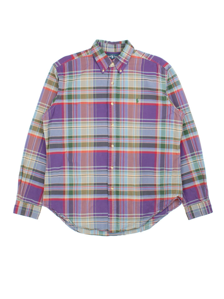 Ralph Lauren Shirt in a purple colourway with multicoloured checked pattern.Button up and front pocket.