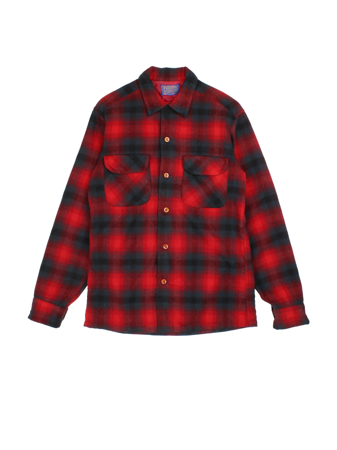 Pendleton Shirt in a red colourway, with black checks. Button up with front patch pockets.