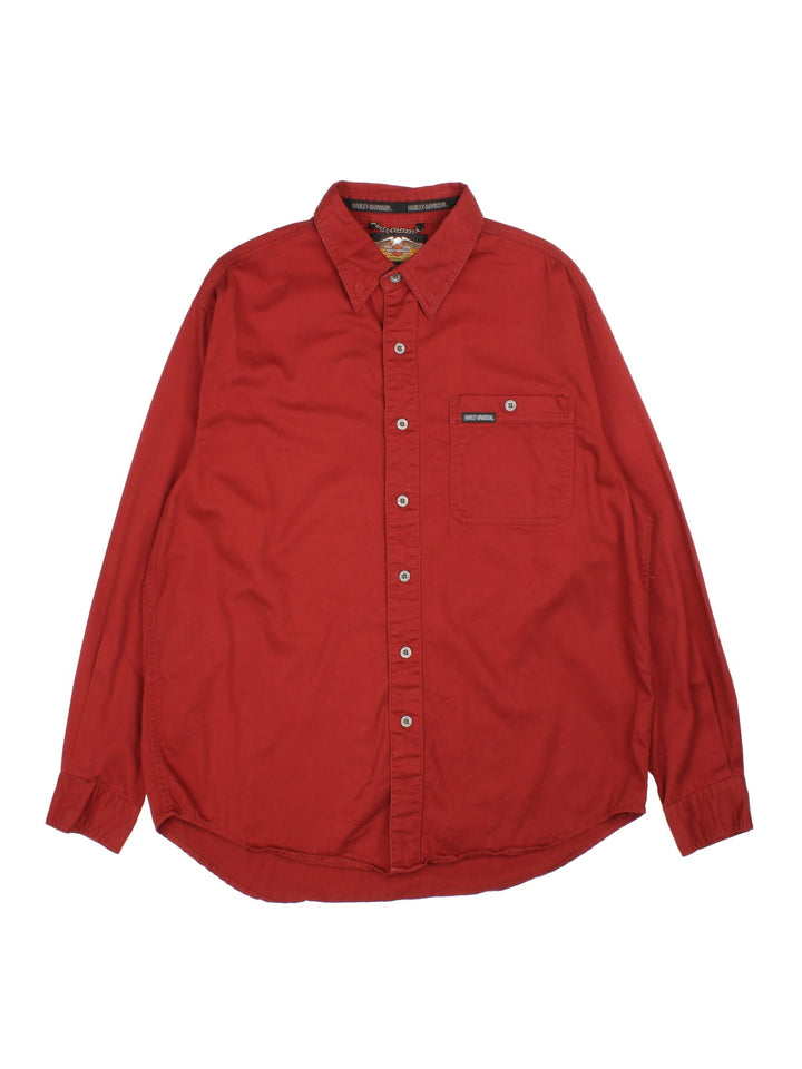 Harley-Davidson Shirt in a red colourway. Button up with embroided branding on front and back.