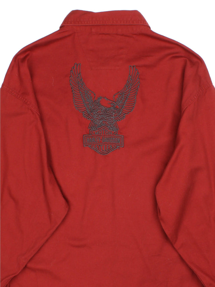 Harley-Davidson Shirt in a red colourway. Button up with embroided branding on front and back.