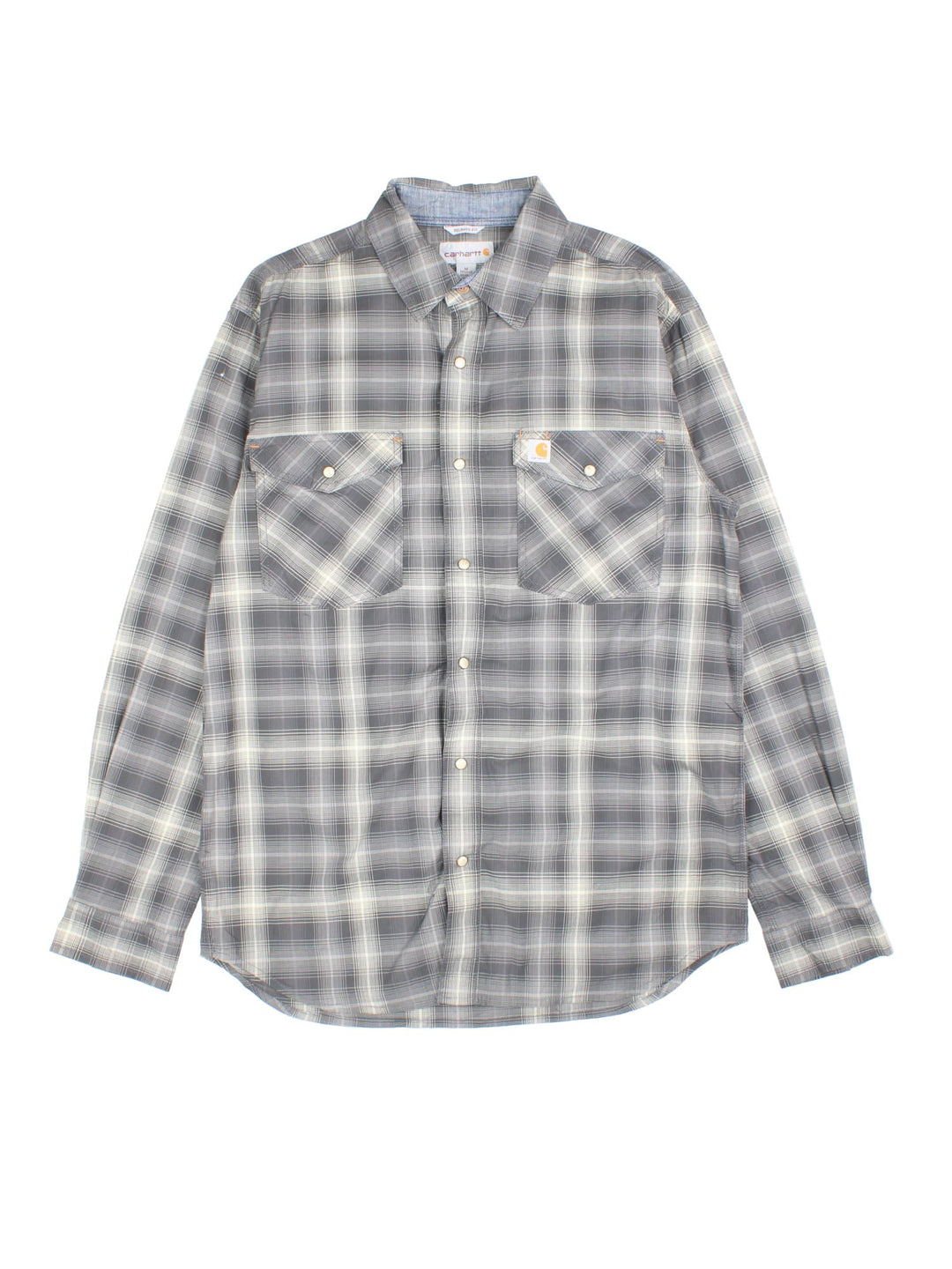 Carhartt Shirt in a grey/white checked colourway. Button popper fastening, front patch pockets and branded logo patch.