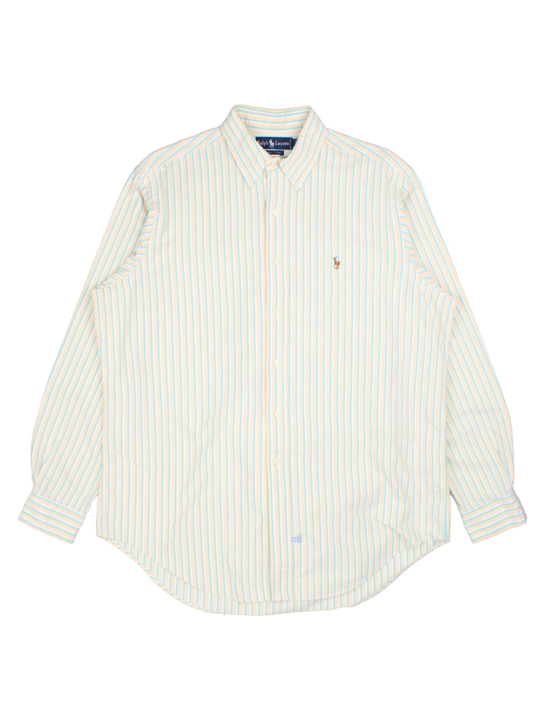 Ralph Lauren Shirt in a yellow/green stripe colourway. Button up fastening and embroidered front logo.