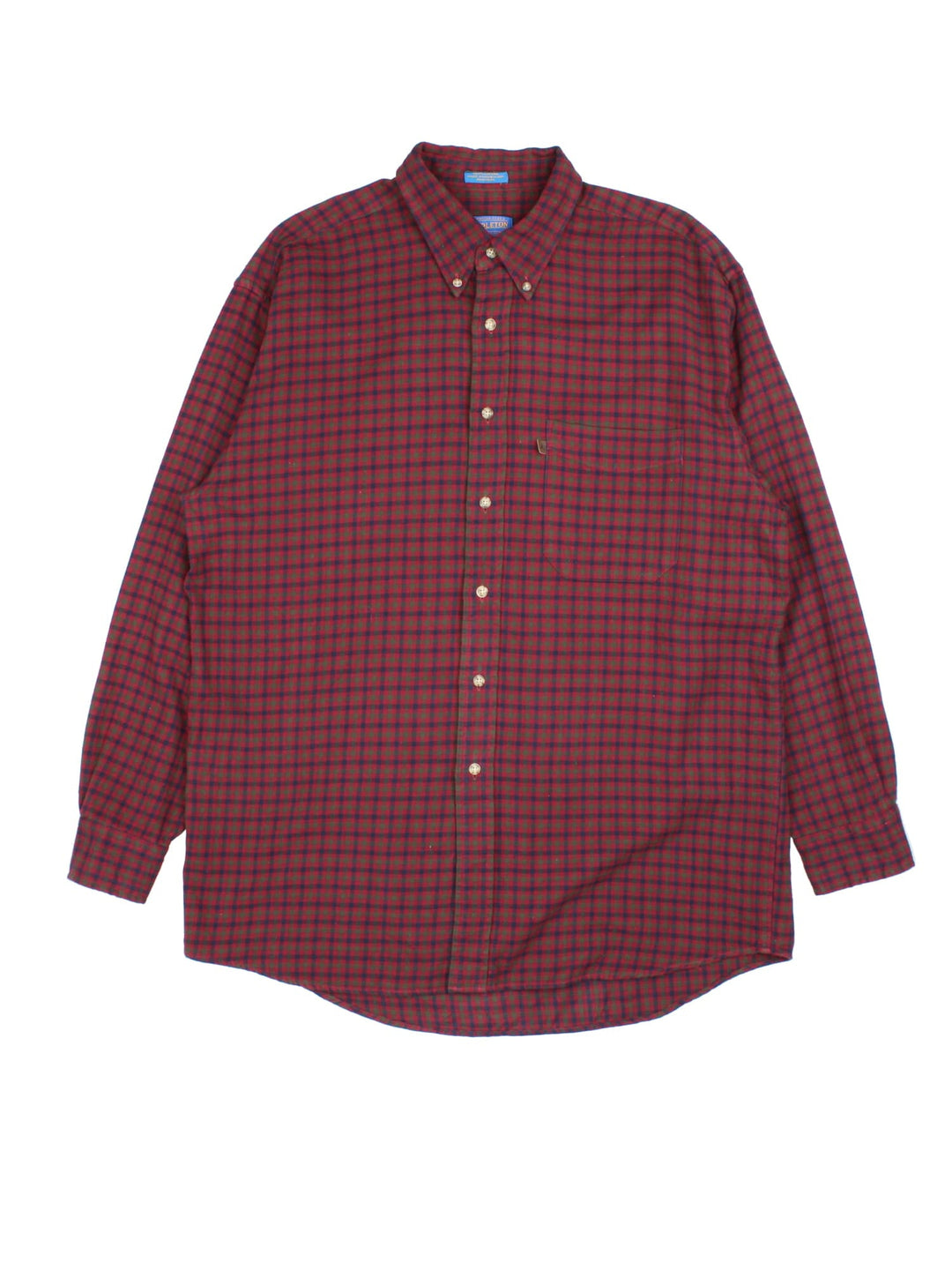 Pendleton Shirt in a red colourway with checked pattern. Button up and pocket on the front.