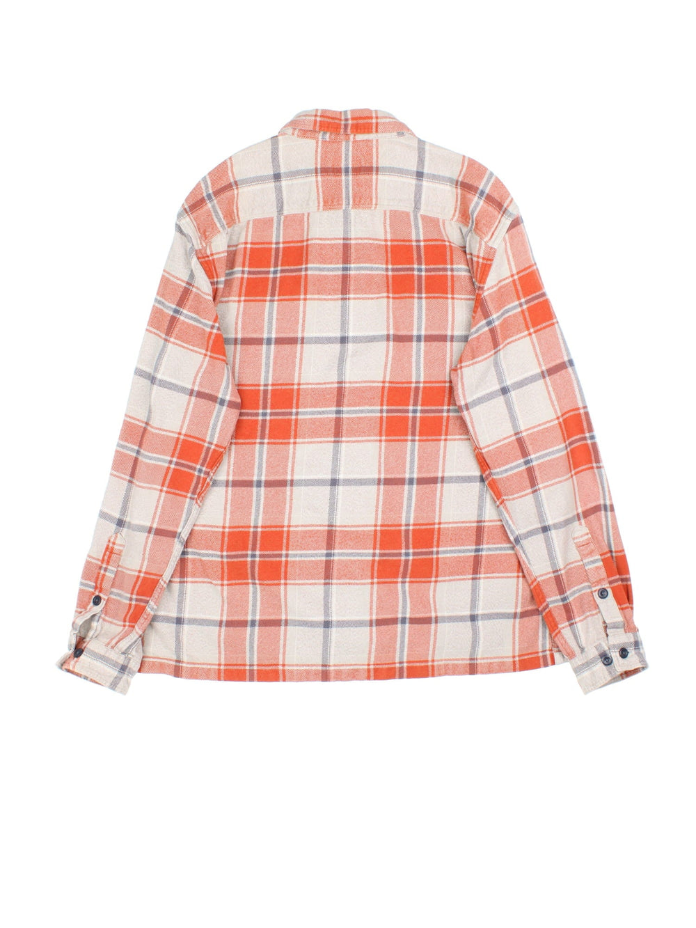 Patagonia Flannel Shirt in a orange colourway with large check patterning. Button up with two front pockets.