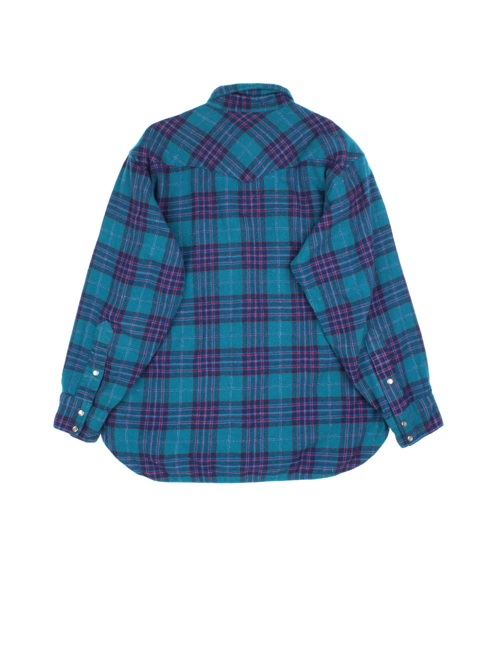 Pendleton Flannel Shirt in a blue colourway with checked patterning. Button up with two front pockets, pearl detailing to buttons.