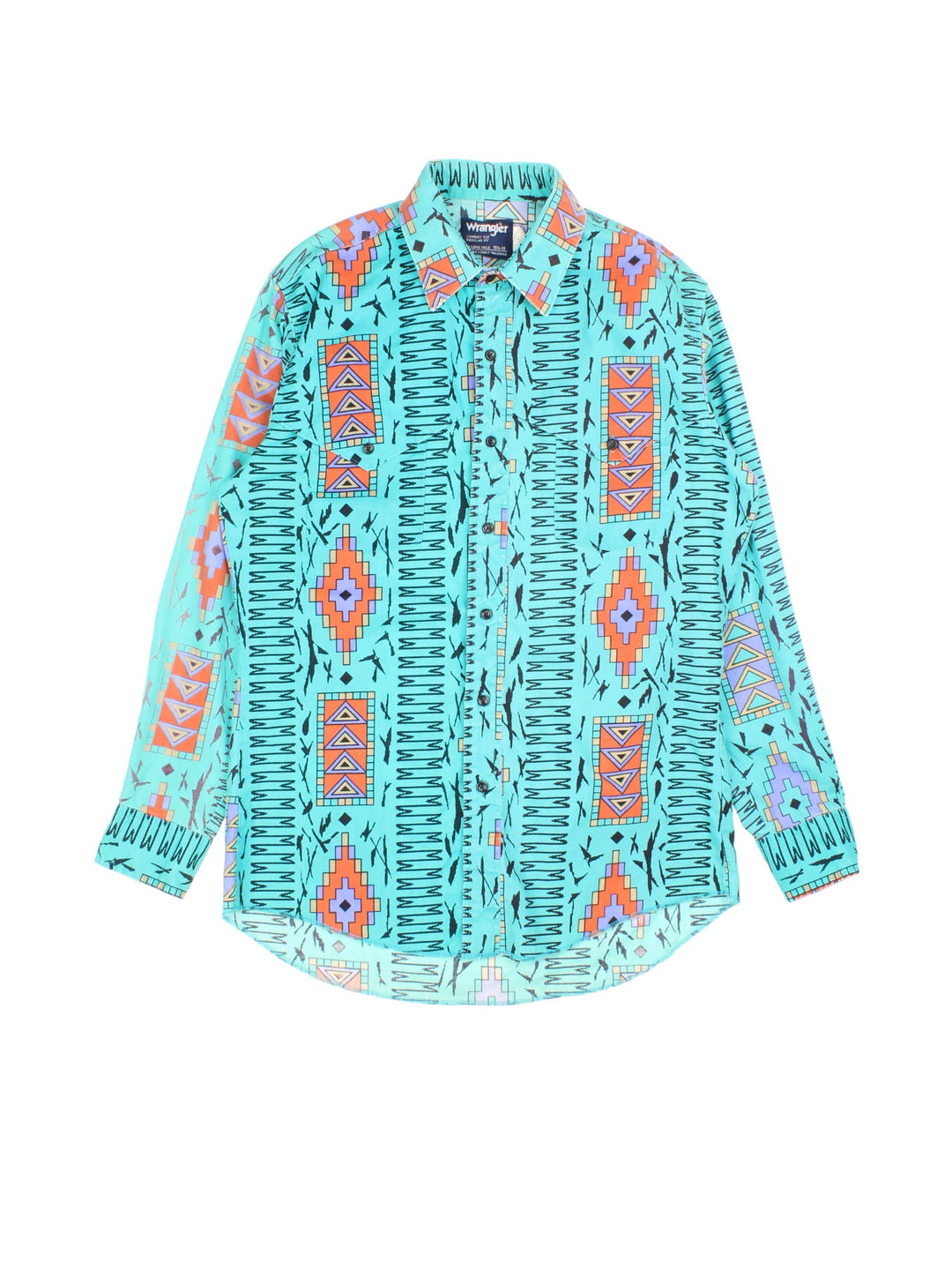 Wrangler Western Shirt in a blue colourway with Aztec pattern. Button up with two front pockets.