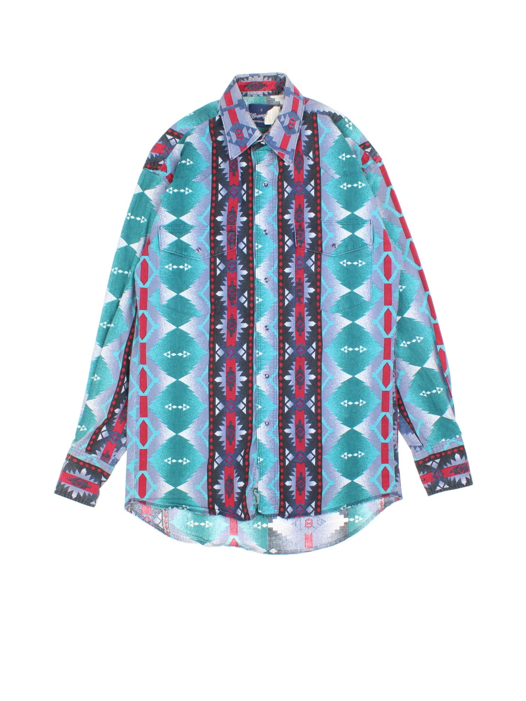 Wrangler Western Shirt in a blue colourway with aztec pattern, button up with two front pockets.