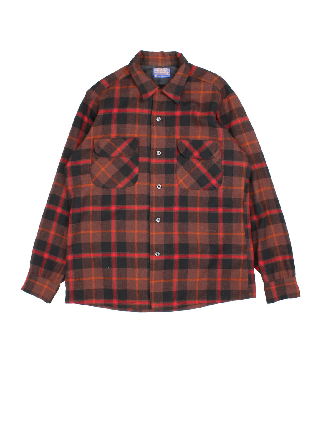 Pendleton Flannel Shirt in a brown colourway with a checked pattern. Button up with two pockets on the front.