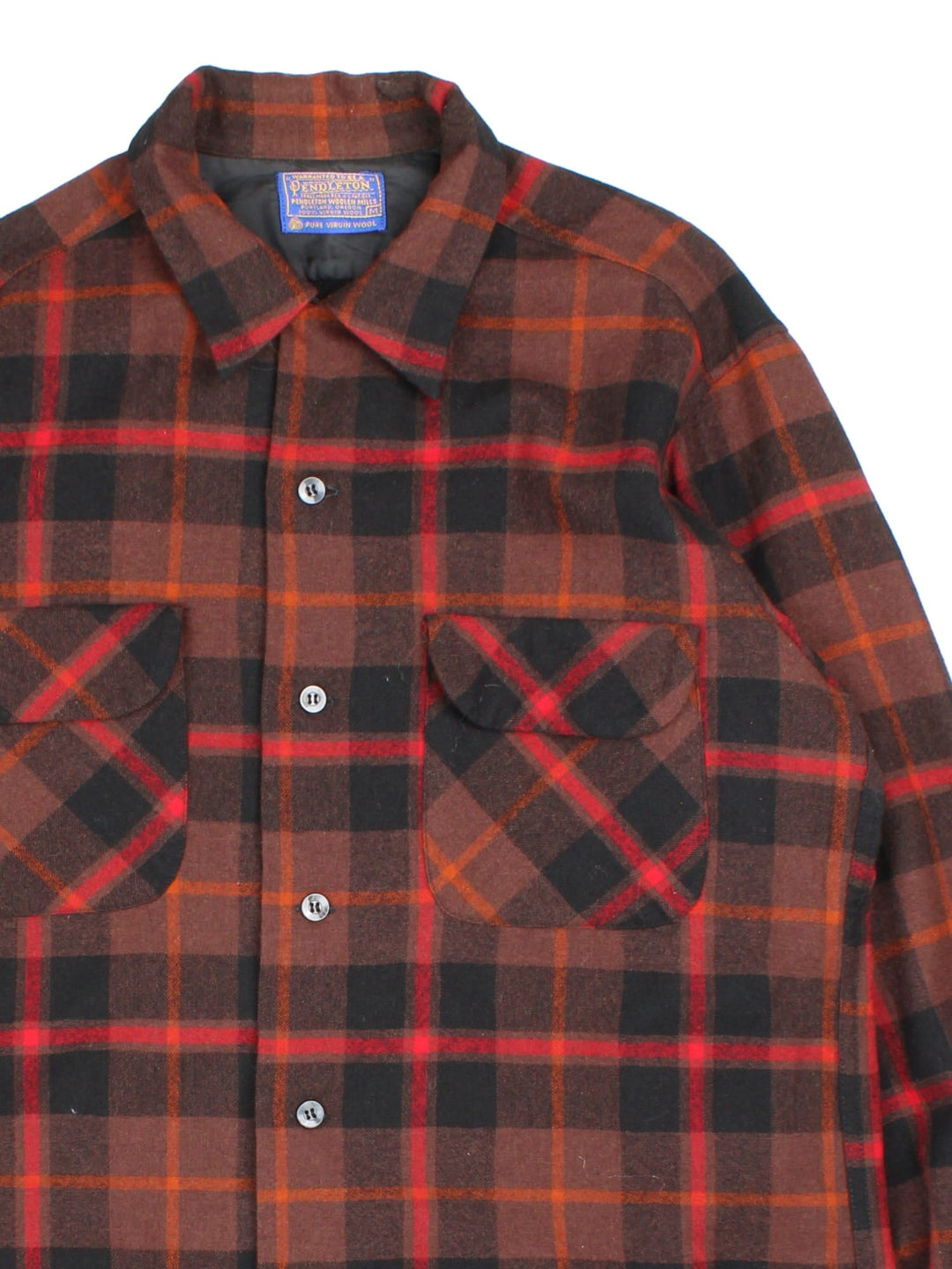 Pendleton Flannel Shirt in a brown colourway with a checked pattern. Button up with two pockets on the front.