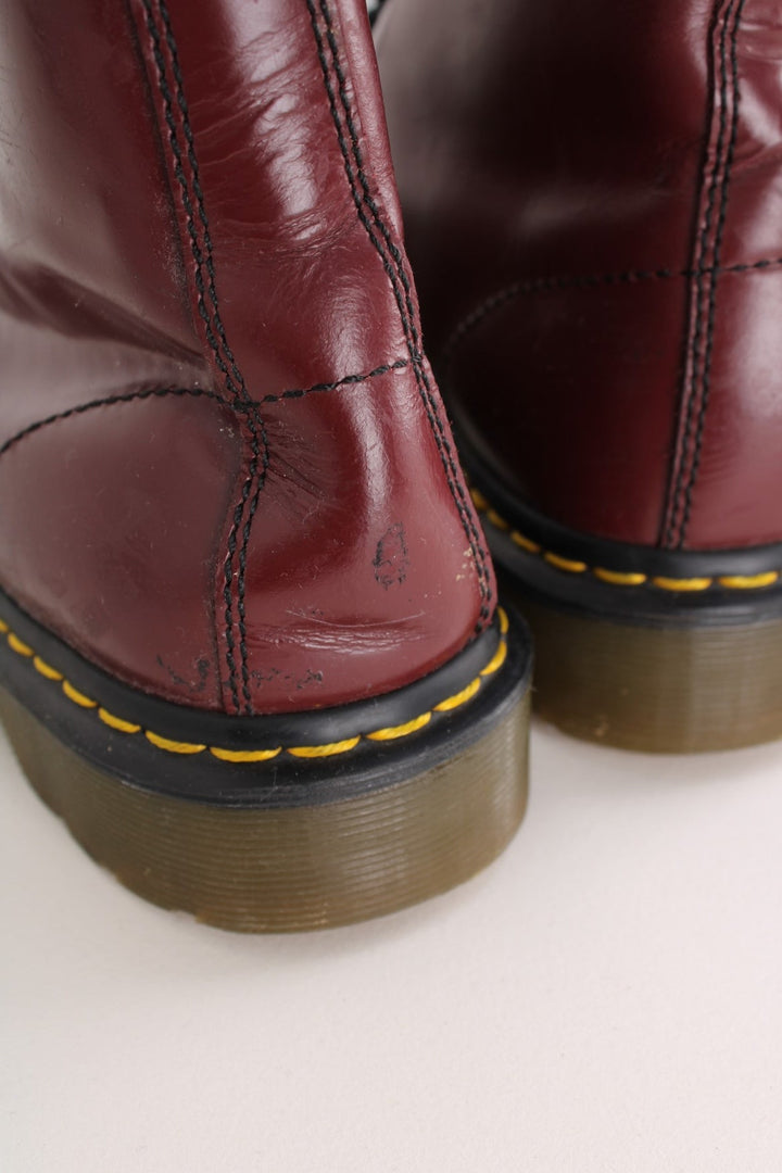 Dr Martens 1460 Boots in the cherry red colourway, high rise boots, and have adjustable laces.