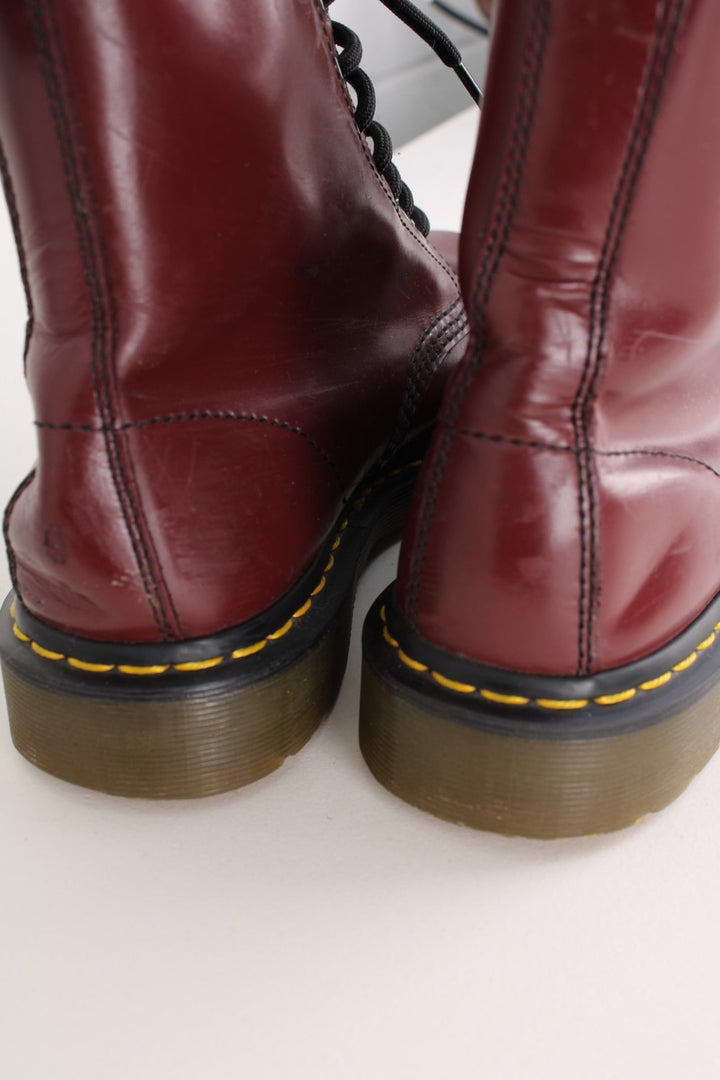 Dr Martens 1460 Boots in the cherry red colourway, high rise boots, and have adjustable laces.