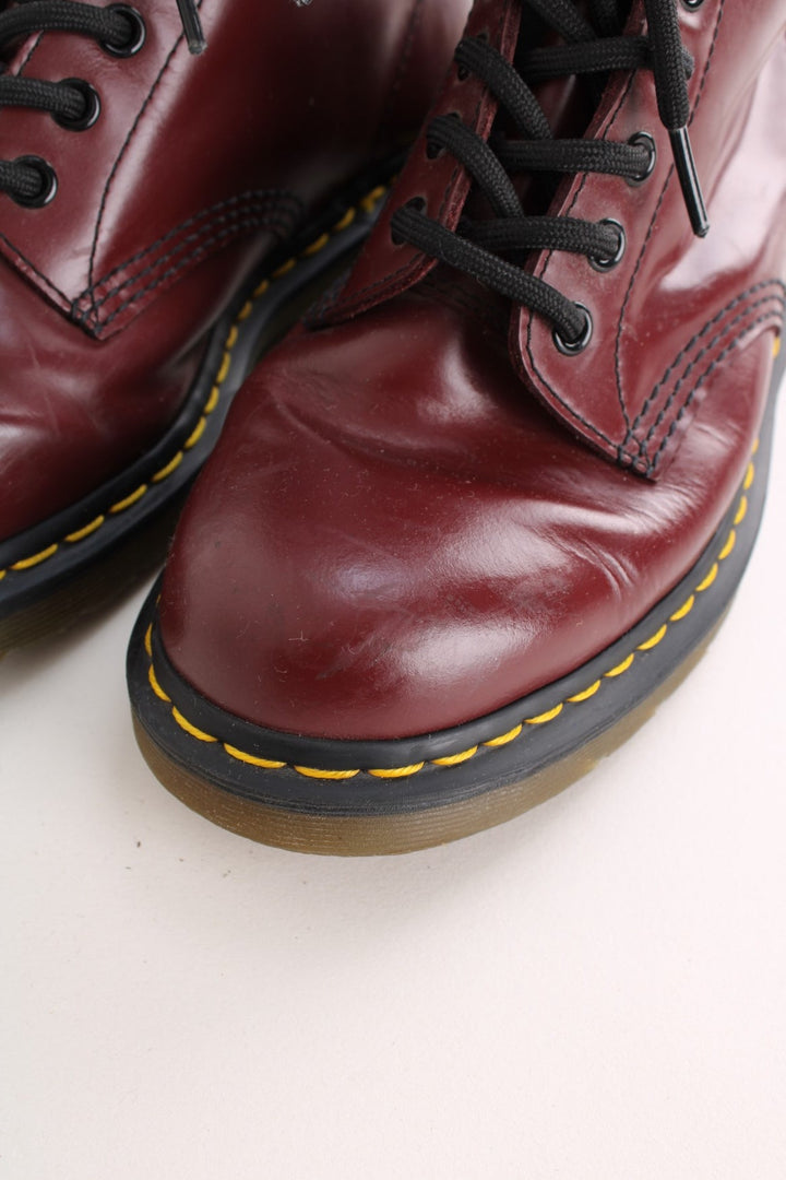 Dr Martens 1460 Boots in the cherry red colourway, high rise boots, and have adjustable laces.