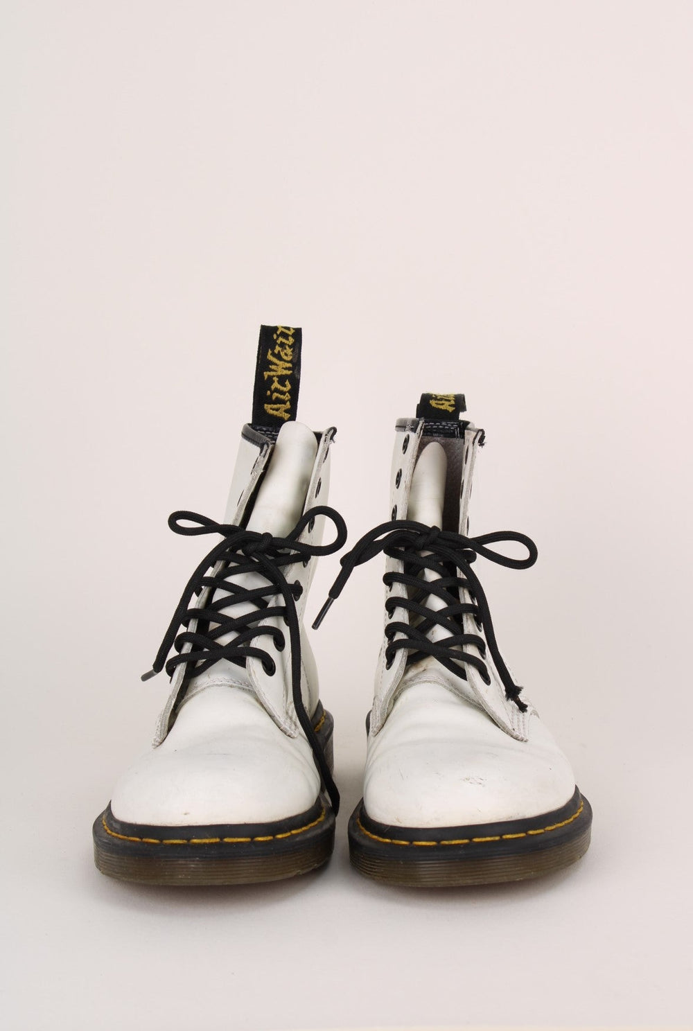 Dr Martens 1460 Boots in a white colourway, high rise boots with adjustable laces.