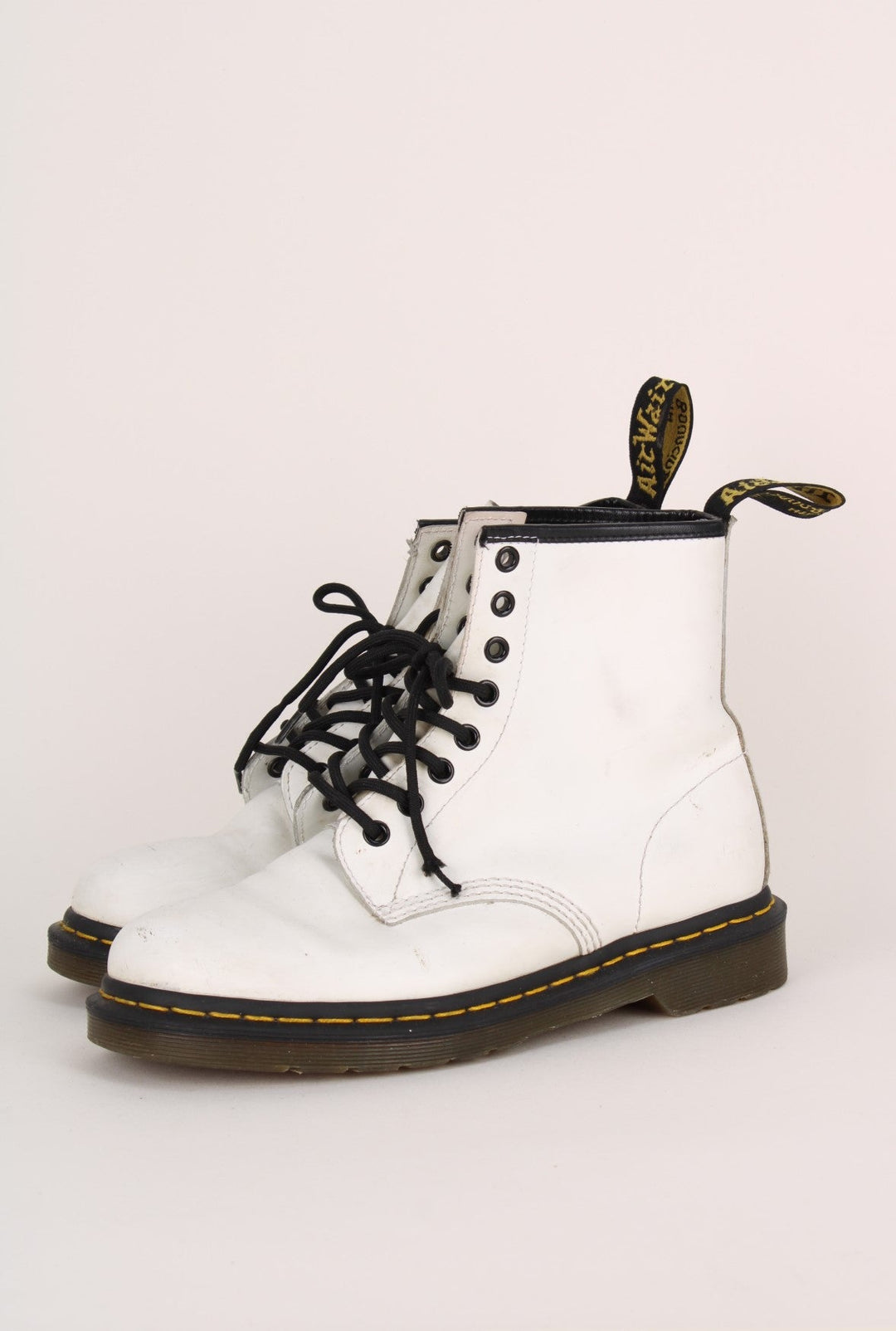 Dr Martens 1460 Boots in a white colourway, high rise boots with adjustable laces.