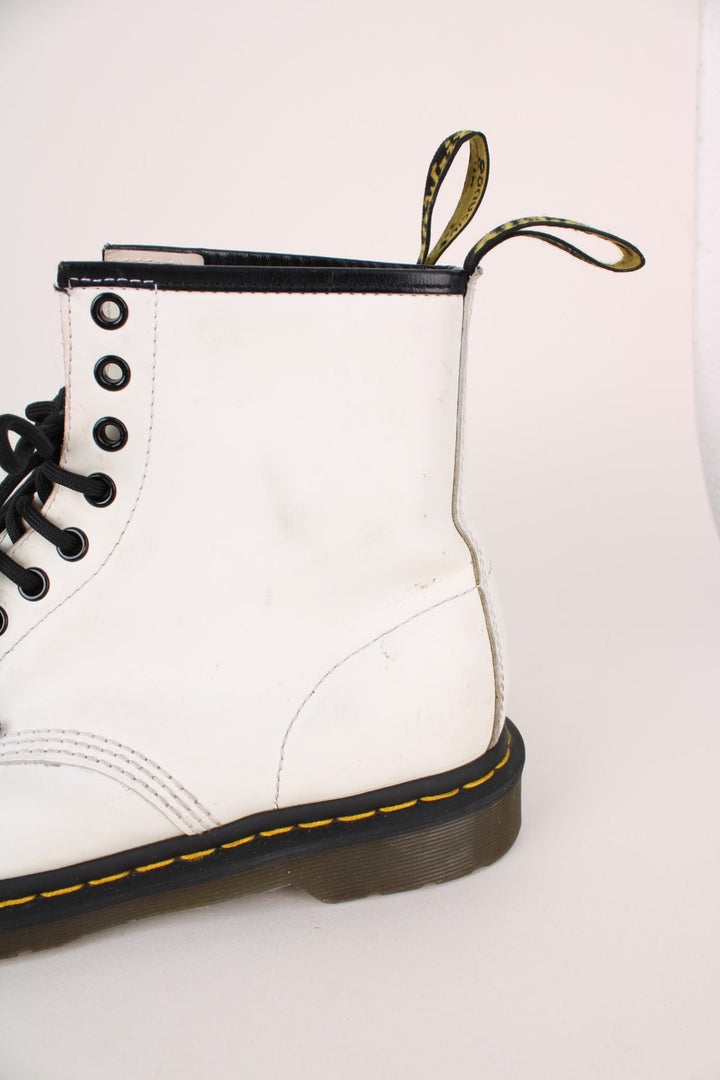 Dr Martens 1460 Boots in a white colourway, high rise boots with adjustable laces.