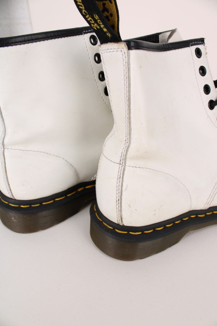 Dr Martens 1460 Boots in a white colourway, high rise boots with adjustable laces.