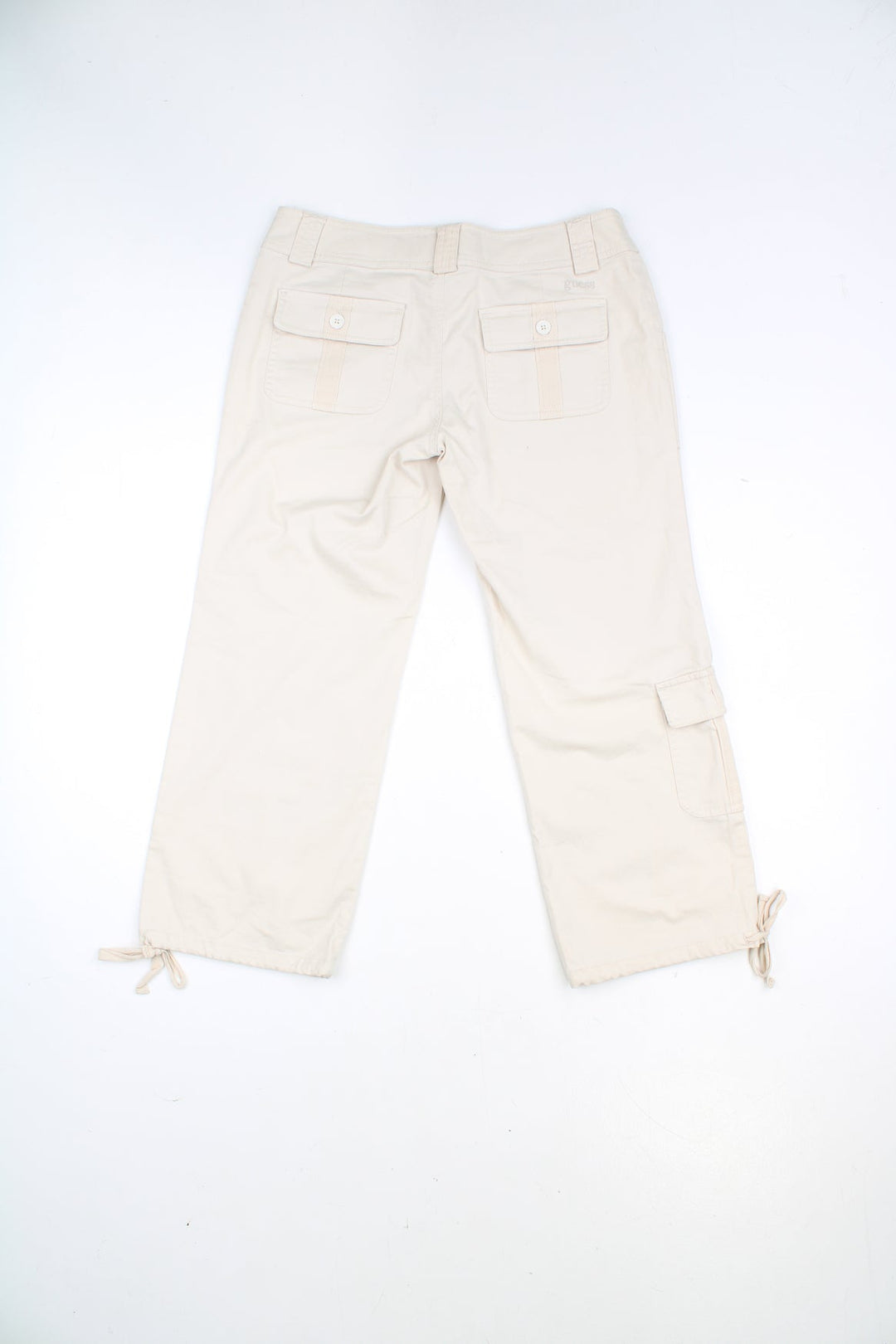 Vintage 2000's Guess cream 3/4 length cargo trousers with multiple pockets and drawstring cuffs