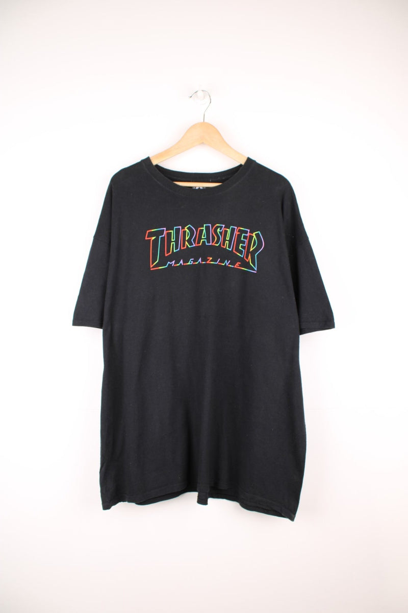 Thrasher Magazine Spectrum T-Shirt with rainbow spell out logo.  