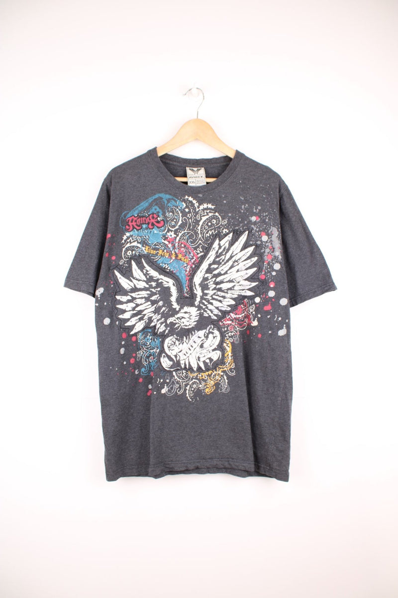 Vintage 00s Avirex eagle T-Shirt in grey with all over graphic print.