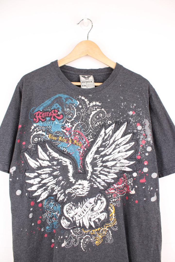 Vintage 00s Avirex eagle T-Shirt in grey with all over graphic print.