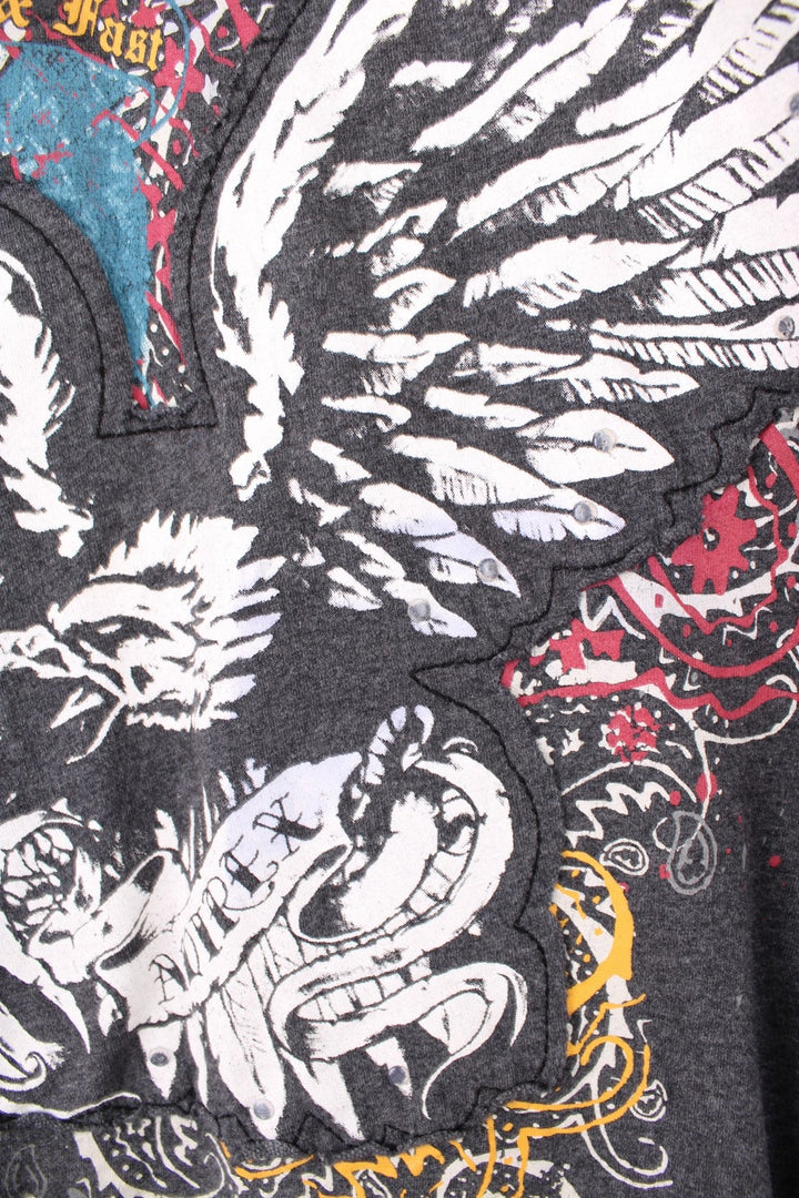 Vintage 00s Avirex eagle T-Shirt in grey with all over graphic print.