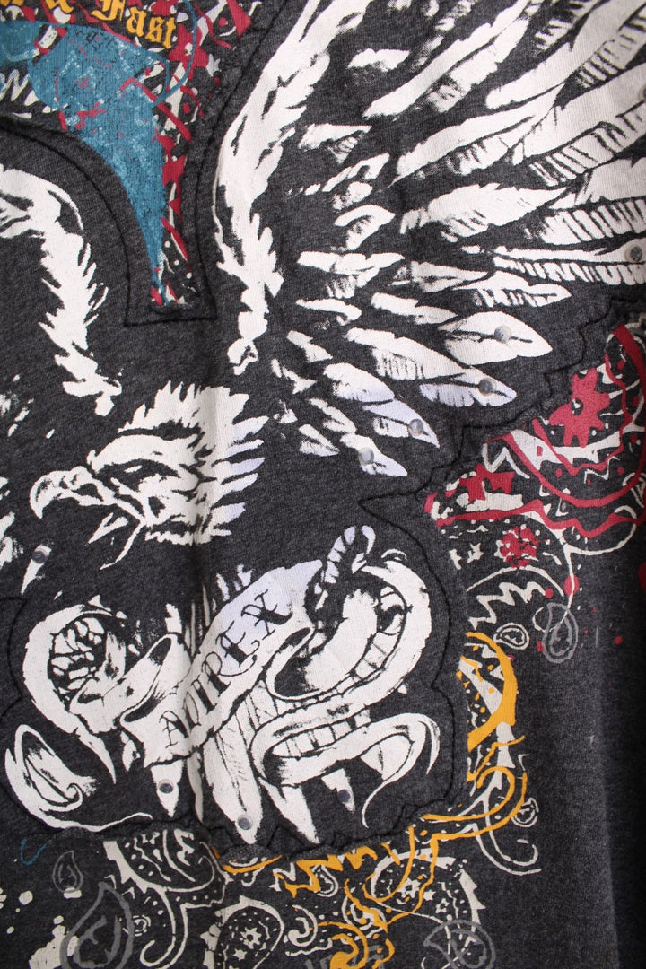 Vintage 00s Avirex eagle T-Shirt in grey with all over graphic print.