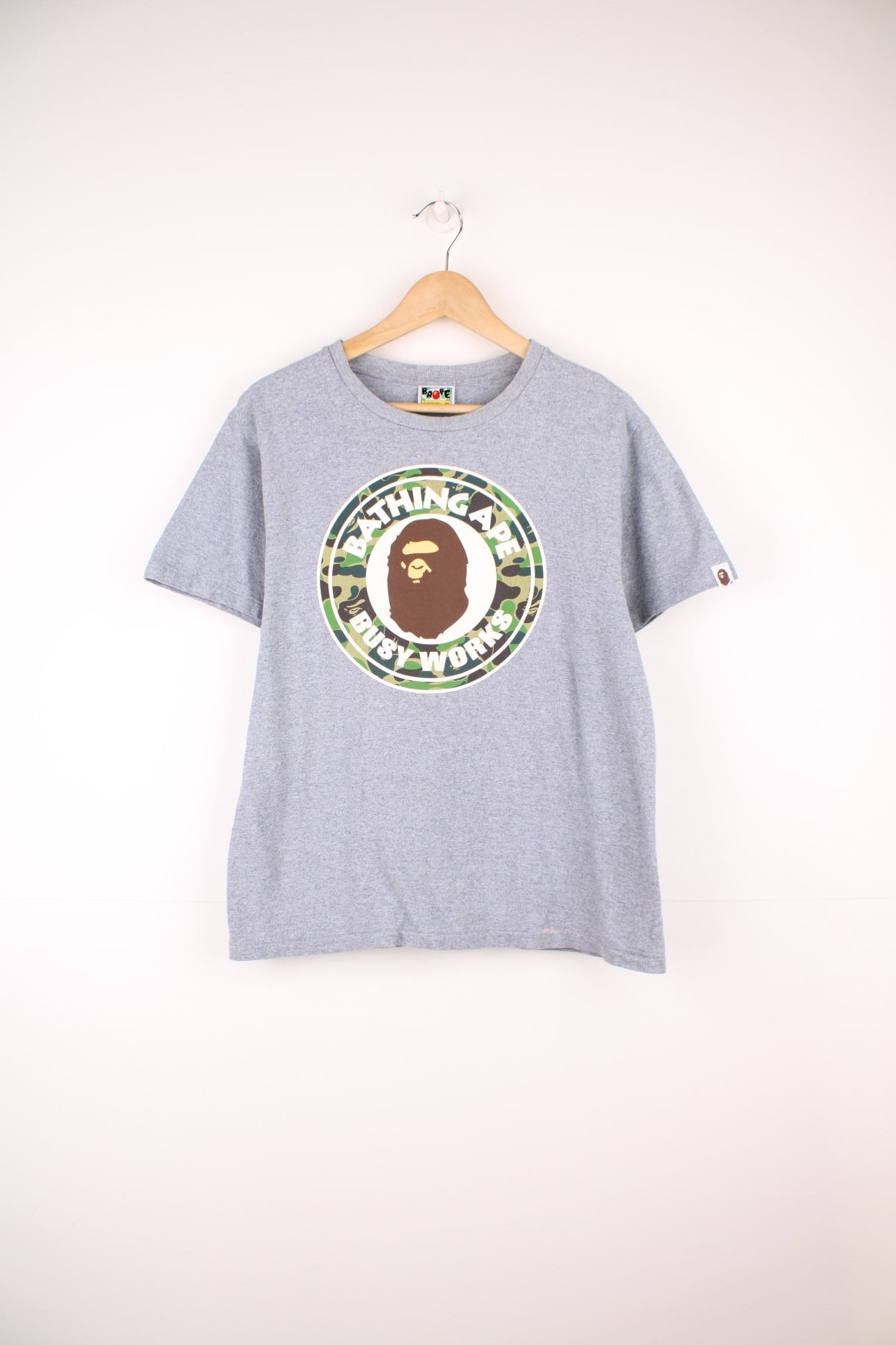 Bape Busy Works, green ABC camo T-Shirt in grey.