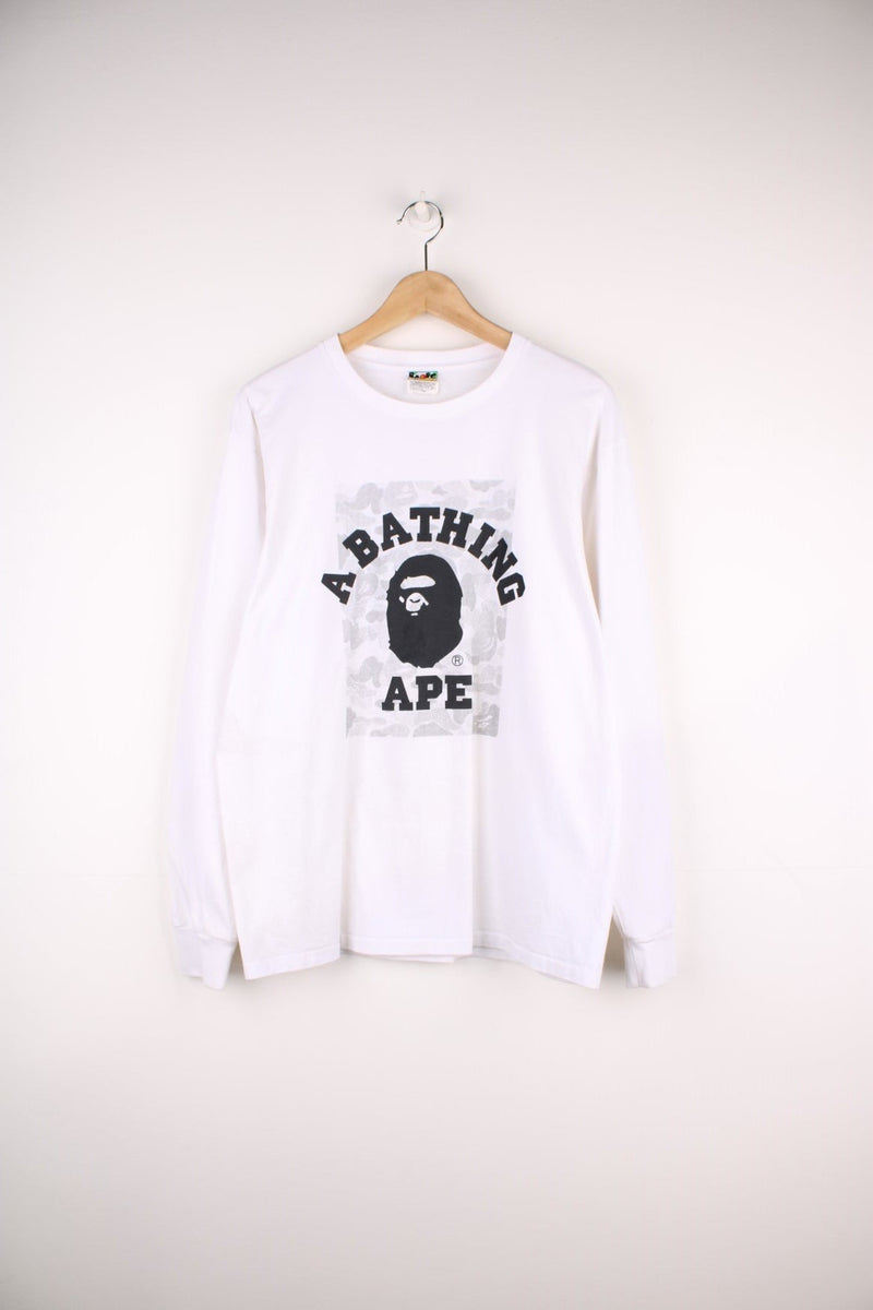 Bape ABC camo long sleeved T-Shirt with classic printed spell out logo on the front. 