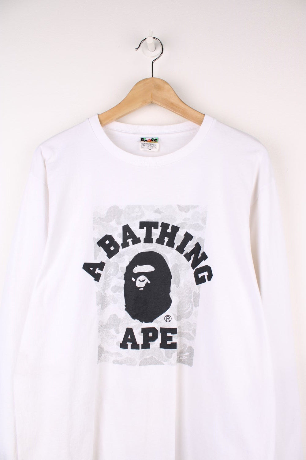 Bape ABC camo long sleeved T-Shirt with classic printed spell out logo on the front. 