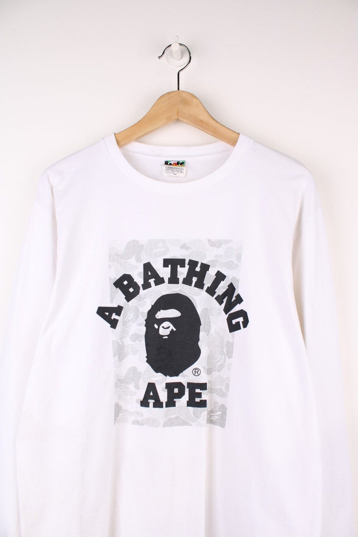 Bape ABC camo long sleeved T-Shirt with classic printed spell out logo on the front. 