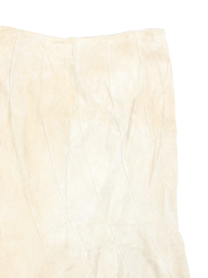 Y2K Wallis panelled suede midi skirt in tan with zip closure.