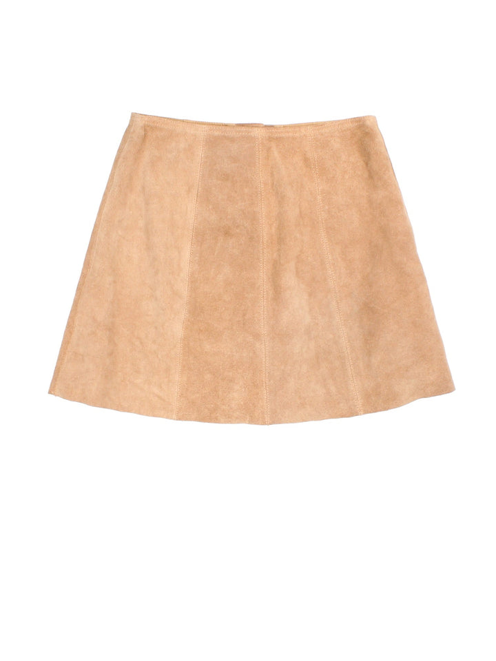 Y2K Topshop suede mini skirt in tan with snap closure.