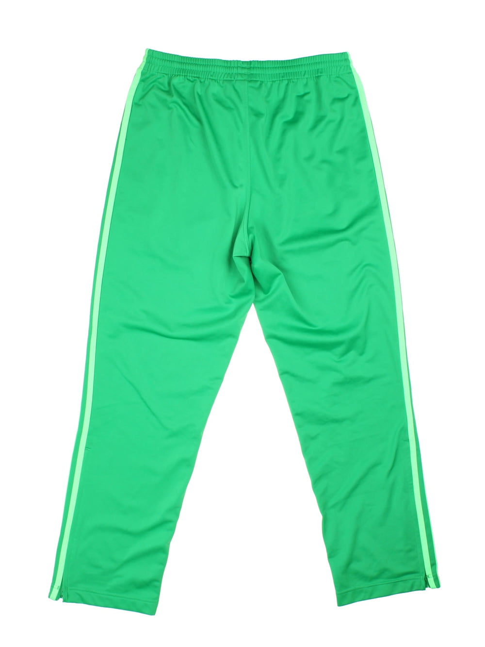 Adidas trefoil tracksuit bottoms in green with the three-stripe detail going down the sides, an elasticated waist, and two zipped pockets.