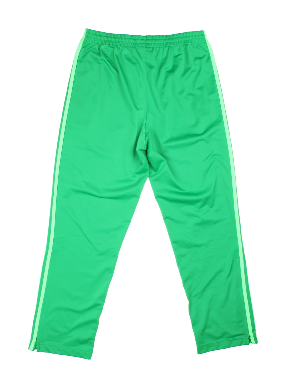 Adidas trefoil tracksuit bottoms in green with the three-stripe detail going down the sides, an elasticated waist, and two zipped pockets.