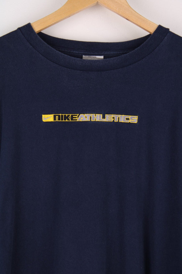 2000s Nike Athletics longsleeve T-Shirt in a navy blue colourway with the logo embroidered on the front.