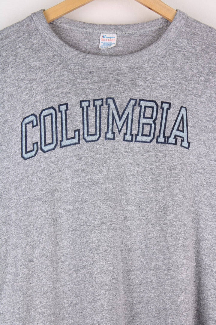 Vintage 1980s single stitch Champion T-Shirt in a grey colourway with Columbia printed on the front. 