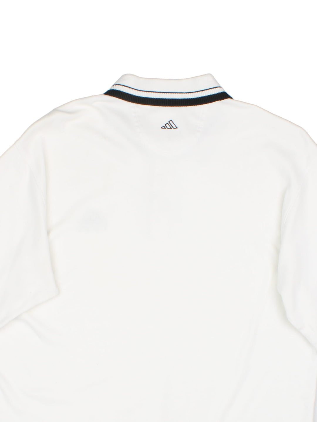 Adidas Golf Polo Shirt in a white and black colourway with a button up collar and the logo embroidered on the front and back.