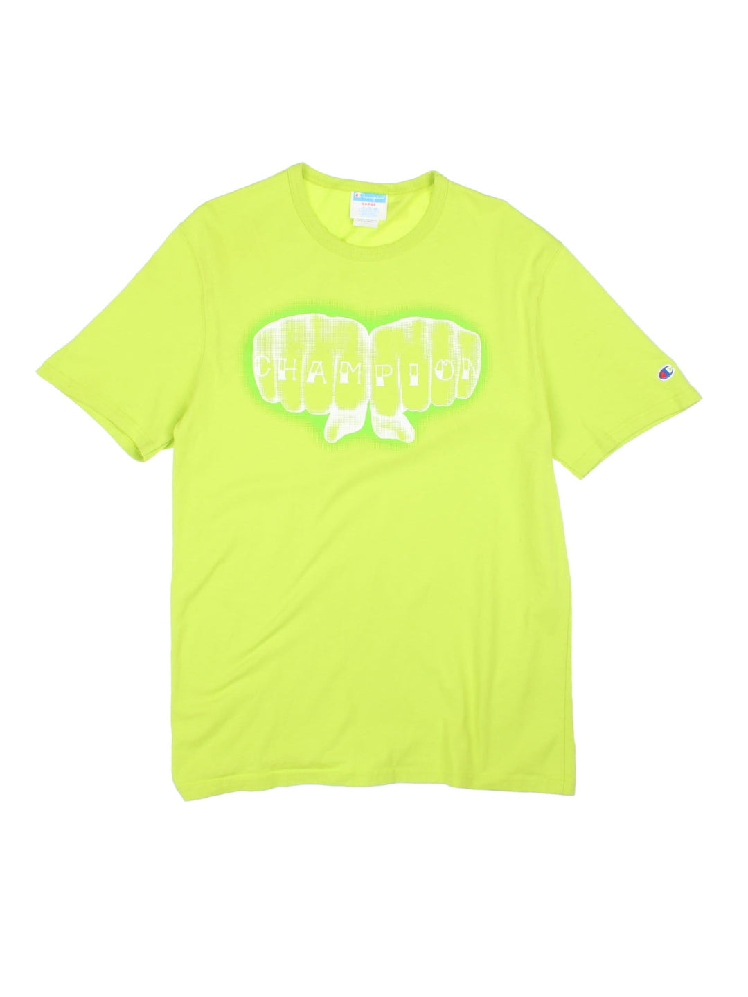 Champion Knuckles T-Shirt in a lime green colourway with the spell out logo in knuckles graphic printed across the front.