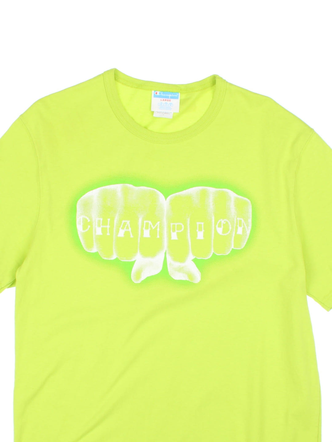 Champion Knuckles T-Shirt in a lime green colourway with the spell out logo in knuckles graphic printed across the front.