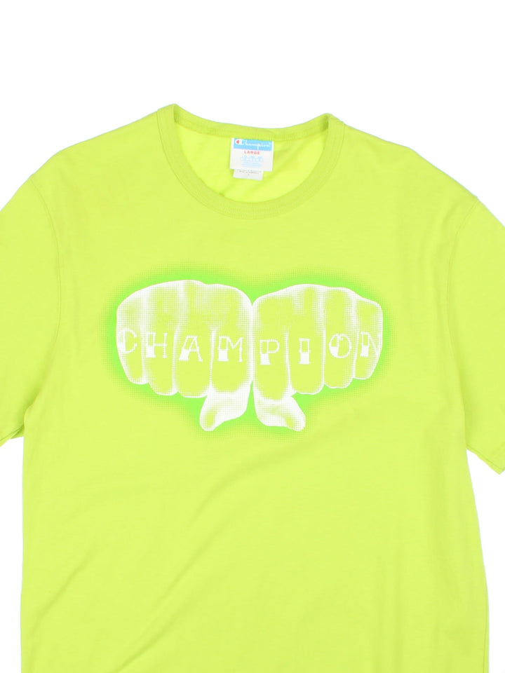 Champion Knuckles T-Shirt in a lime green colourway with the spell out logo in knuckles graphic printed across the front.