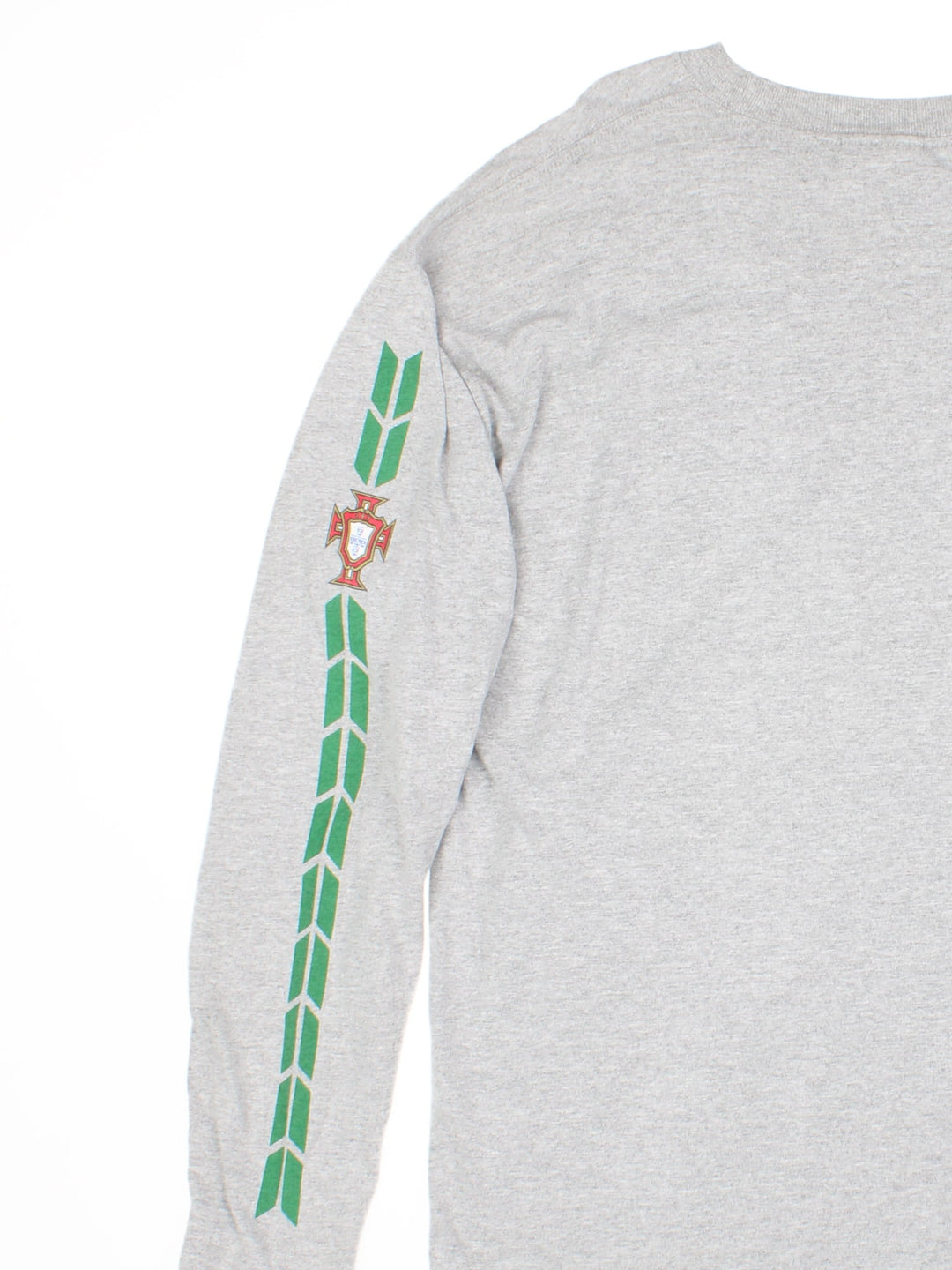 Y2K Nike Portugal Football Longsleeve T-Shirt in a grey colourway with the spell out and logo printed on the front and down the left sleeve.