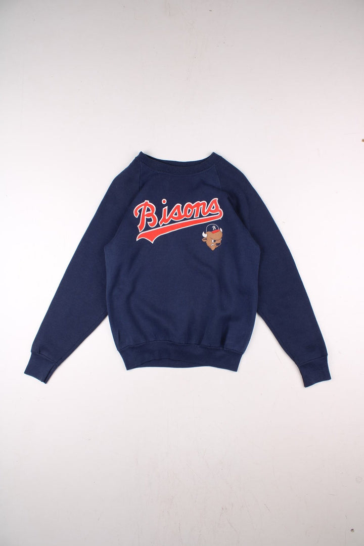 Buffalo Bisons MLB sweatshirt in navy blue with a printed logo on the front in red and white - by Fruit of the Loom.