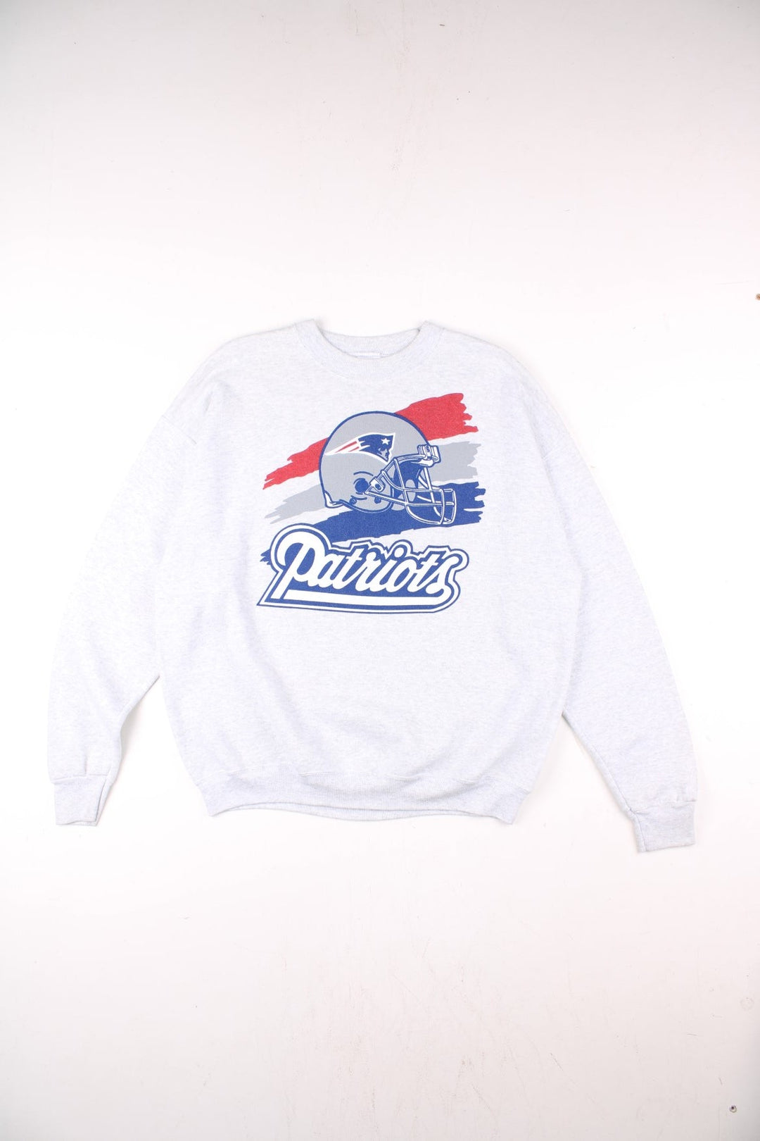 New England Patriots NFL sweatshirt in grey marl with a large printed graphic of a football helmet.