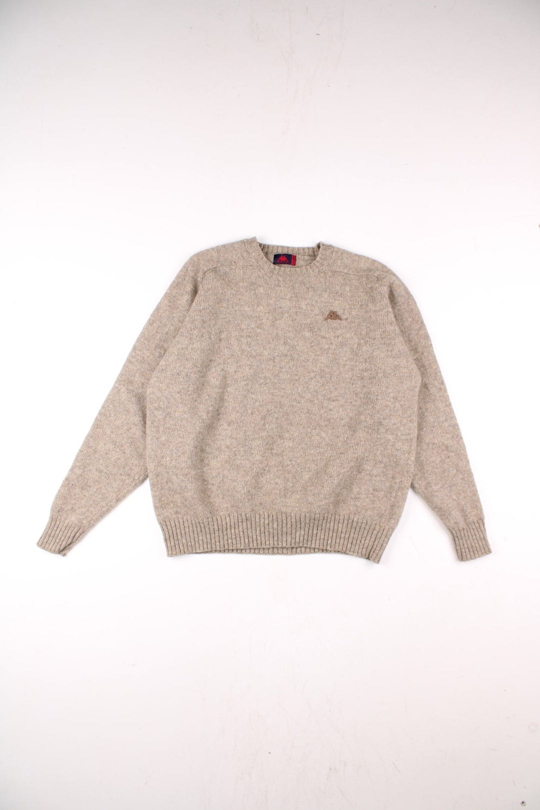 Kappa wool knit jumper in a tan colourway with a small logo embroidered on the chest.