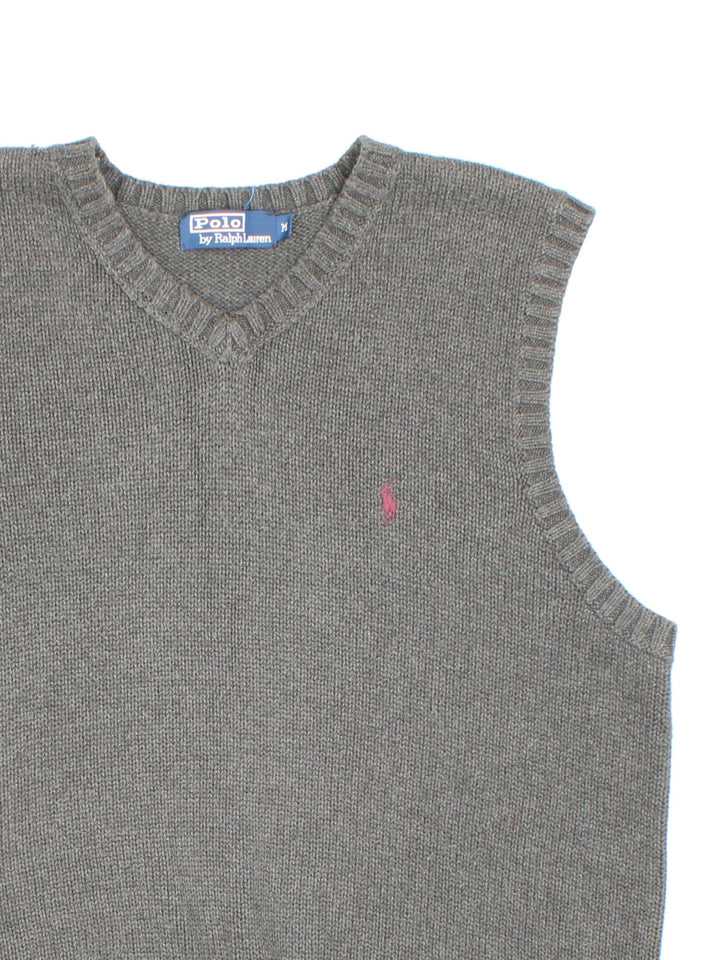 Vintage Ralph Lauren vest in a grey colourway, with a v neck and small Ralph Lauren logo embroidered on the front. 